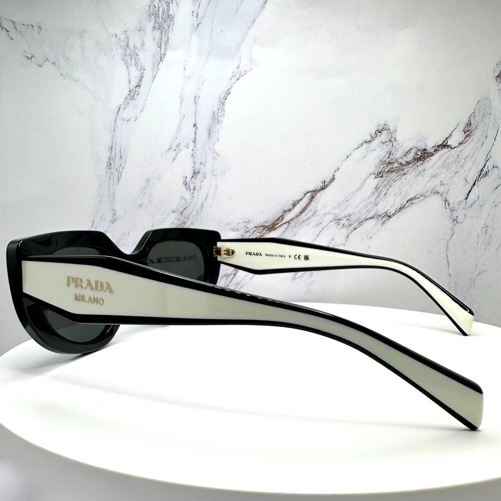 New PRADA Sunglasses Black White Talc Gold Symbole Oval Cat Eye Womens - Picture 16 of 16